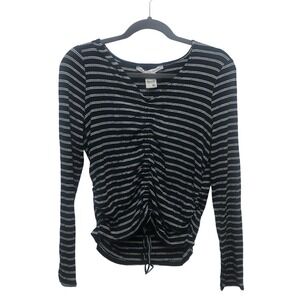 American Rag Shirt Womens XL Striped Long Sleeve Ruched‎ Drawstring Top Blouse